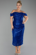 Sax Blue Off Shoulder Midi Sequined Plus Size Evening Dress ABK2056