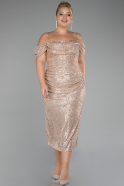 Mink Off Shoulder Midi Sequined Plus Size Evening Dress ABK2056