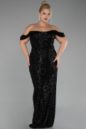 Black Shoulder Low Cut Long Sequin Plus Size Evening Dress ABU3919