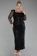 Black Long Sleeve Sequin Midi Plus Size Evening Dress ABK2138