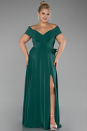 Emerald Green Boat Neck Slit Long Chiffon Plus Size Prom Dress ABU4234