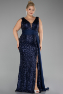 Navy Blue Sequin Long Sleeve Chiffon Evening Dress ABU4030