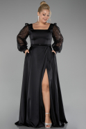 Black Sequined Long Sleeve Slit Satin Evening Dress ABU4124