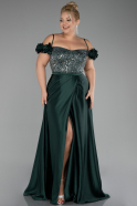 Emerald Green Sequined Boat Neck Long Satin Plus Size Evening Gown ABU4127