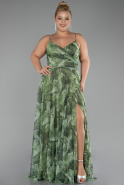 Olive Drab Slit Long Patterned Plus Size Prom Dress ABU3955