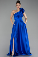 Sax Blue Long Satin Evening Dress ABU4189