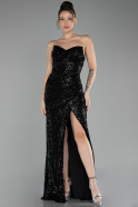 Black Strapless Slit Sequined Long Evening Gown ABU4240