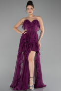 Plum Strapless Slit Long Chiffon Prom Dress ABU4248