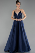 Navy Blue Strapless Long Satin Prom Gown ABU4245