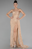 Gold Strapless Slit Beaded Long Evening Gown ABU4114