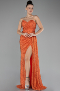 Orange Strapless Slit Beaded Long Evening Gown ABU4114