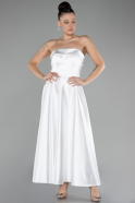 White Strapless Midi Satin Evening Dress ABK2143