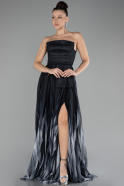 Black Strapless Slit Long Patterned Prom Gown ABU4253