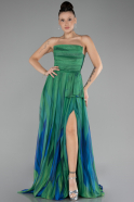 Green Strapless Slit Long Patterned Prom Gown ABU4253