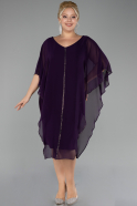 Dark Purple Short Sleeve Chiffon Midi Plus Size Evening Dress ABK2134