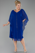 Sax Blue Short Sleeve Chiffon Midi Plus Size Evening Dress ABK2134