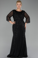 Long Black Chiffon Plus Size Evening Gown ABU4255