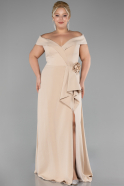 Beige Boat Neck Slit Long Plus Size Evening Dress ABU4200