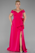 Fuchsia Boat Neck Slit Long Plus Size Evening Dress ABU4200