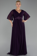 Dark Purple Short Sleeve Plus Size Long Chiffon Evening Dress ABU3991