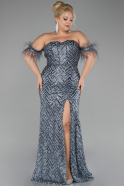 Long Anthracite Plus Size Evening Dress ABU4149