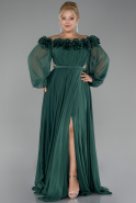 Emerald Green Boat Neck Long Sleeve Plus Size Chiffon Prom Gown ABU4131