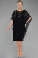 Black Stoned Short Sleeve Chiffon Midi Plus Size Evening Dress ABK2133