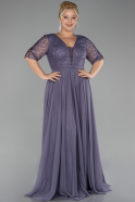 Lavender Glittery Short Sleeve Long Plus Size Evening Dress ABU3844