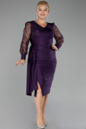 Dark Purple Silvery Long Sleeve Midi Plus Size Invitation Dress ABK2053