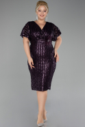 Dark Purple Short Sleeve Scaly Midi Plus Size Cocktail Dress ABK2104