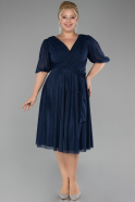 Navy Blue Short Sleeve Glitter Midi Invitation Dress ABK2135