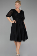 Black Short Sleeve Glitter Midi Invitation Dress ABK2135