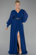 Long Sax Blue Chiffon Plus Size Evening Dress ABU4262