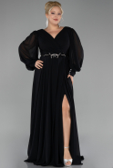 Long Black Chiffon Plus Size Evening Dress ABU4262