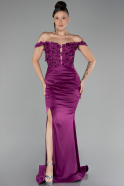 Plum Boat Neck Slit Long Prom Gown ABU4264