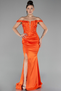 Orange Boat Neck Slit Long Prom Gown ABU4264