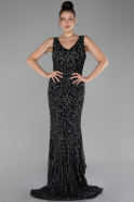 Black Sleeveless Stoned Long Plus Size Prom Gown ABU4007