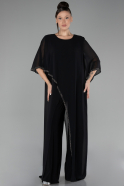 Black Capri Sleeve Long Chiffon Evening Jumpsuit ABT121