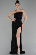 Black Strapless Slit Scaly Prom Gown ABU4267