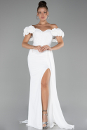 White Slit Strap Flowers Long Chiffon Evening Gown ABU4272