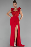 Red Slit Strap Flowers Long Chiffon Evening Gown ABU4272