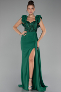 Emerald Green Slit Strap Flowers Long Chiffon Evening Gown ABU4272