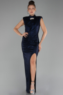 Navy Blue Sleeveless Slit Long Glitter Evening Dress ABU4273