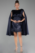 Navy Blue Cape Open Back Short Party Dress ABK2152