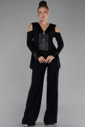 Black Long Sleeve Blouse Trousers Evening Dress Set ABU4274