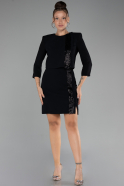 Black Capri Sleeve Crop Short Skirt Evening Dress Set ABK2153