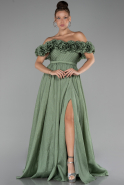 Olive Drab Floral Boat Neck Slit Long Prom Dress ABU4278