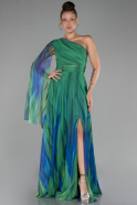 Green One Shoulder Patterned Long Prom Dress ABU4279