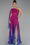 Plum One Shoulder Patterned Long Prom Dress ABU4279