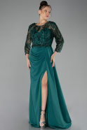 Emerald Green Stoned Capri Sleeve Slit Chiffon Plus Size Evening Gown ABU4294